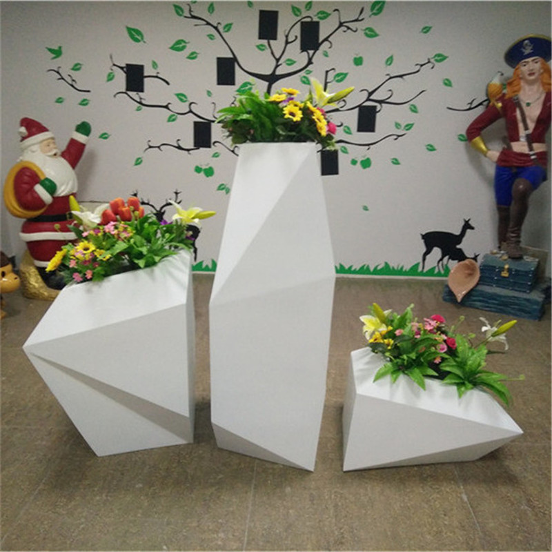Shaped irregular flower bowl White FRP combination flower pot Geometric polygon rhombus modern simple flower set
