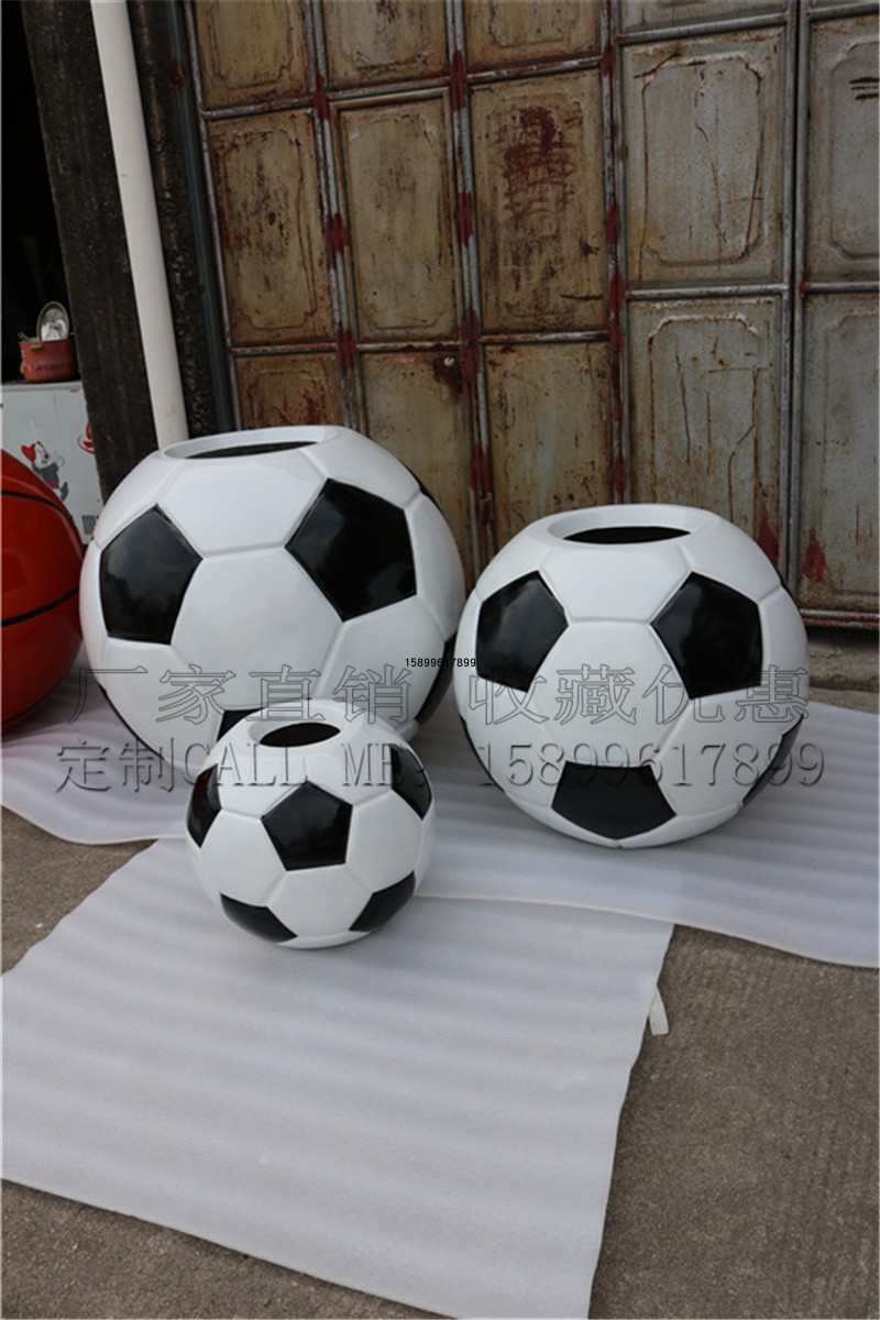 Spot glass steel pot basin soccer shape three pieces of landscape green planting vase flower mantle sculpture