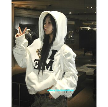 Eihey spring new leopard print love letter print retro hooded loose hoodie pullover sweatshirt for women