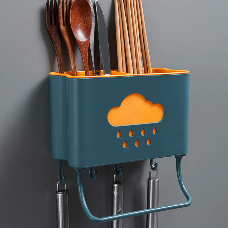 Chopsticks basket rack wall-mounted household creative chopsticks tube spoon punch-free cutlery knife rack drain shelf