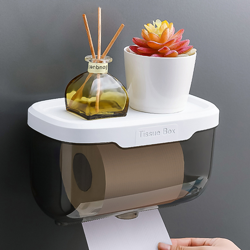 Powder room tissue box rectangular plastic toilet roll toilet paper toilet paper box toilet punch-free wall-mounted rack