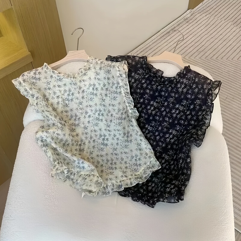 French Gentle Style Age-Reducing Ruffled Floral Sleeveless Top 2026 Summer New Beautiful Ruffle Blouse French Gentle Style Age-Reducing Ruffled Floral Sleeveless Top 2026 Summer New Beautiful Ruffle Blouse