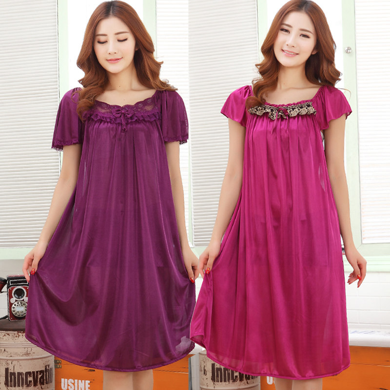 胖mm睡裙女夏  冰丝短袖长裙薄款吊带裙性感绸质宽松超加大码夏季