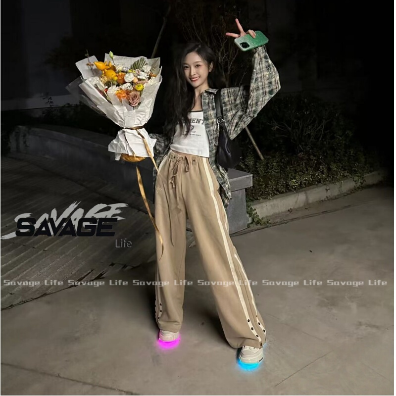 Wu Xuanyi's Same Style Explorer Jogger Wide-Leg Pants, Slimming Drawstring Adjustable Washable Straight-Leg Pants