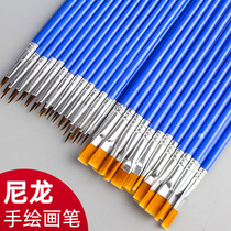 Blue rod nylon flat head brush Acrylic gouache Childrens graffiti pen hook pen DIY childrens painting supplies cheap