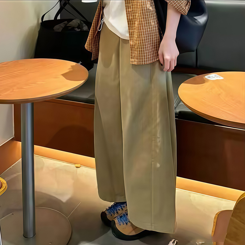 Maternity Japanese-Style Khaki Wide-Leg Pants for Women, Summer Thin Style, 2026 Casual Lazy Nine-Point Pants, Workwear Pants