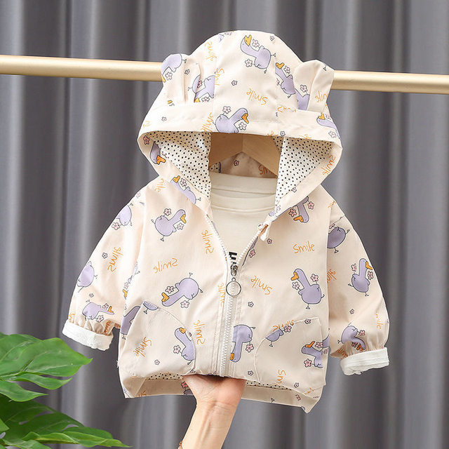 Girls' coat spring and autumn new cartoon jacket girl baby top middle and small children's Korean version of the Western style cute hooded jacket