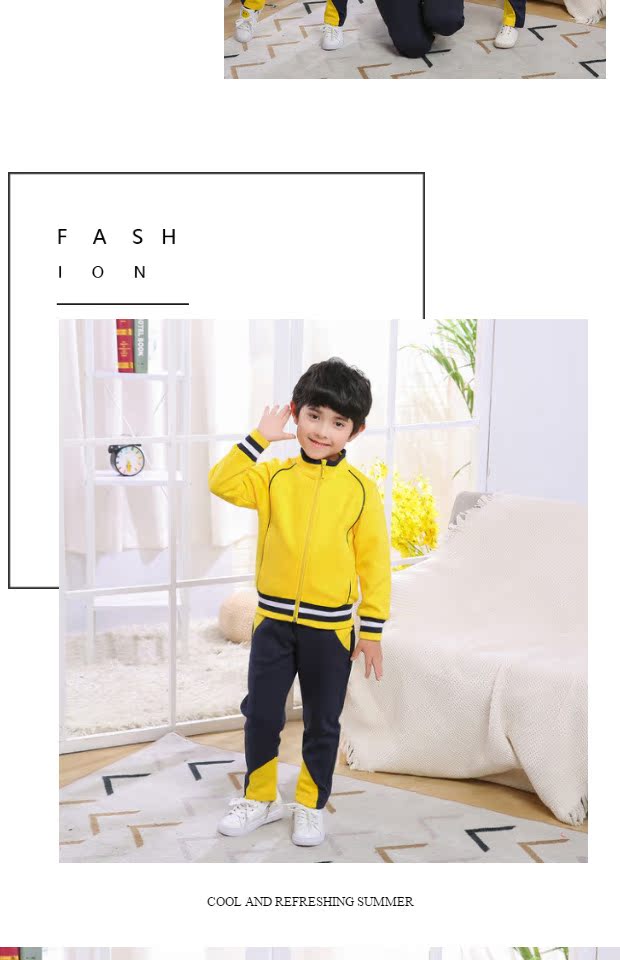 Quần áo sân vườn mẫu giáo mùa xuân và mùa thu quần áo mùa đông cotton màu vàng quần áo trẻ em Quần áo thể thao gió Anh đồng phục tùy chỉnh đồng phục trẻ em mầm non