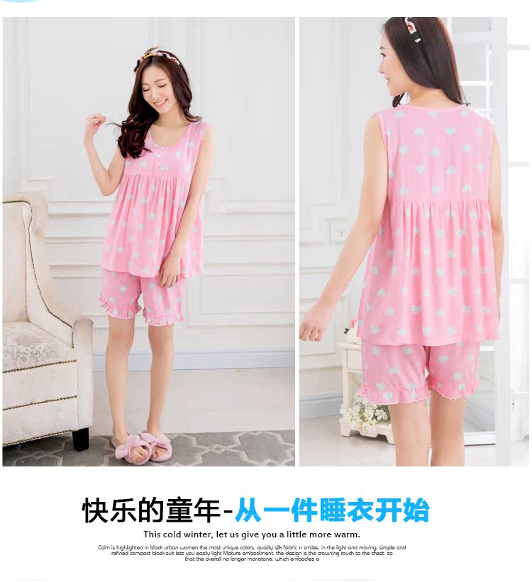 Mùa hè phần mỏng không tay vest cotton lụa nữ đồ ngủ phụ nữ mùa hè cotton nhân tạo quần short cotton lụa dịch vụ nhà phù hợp với