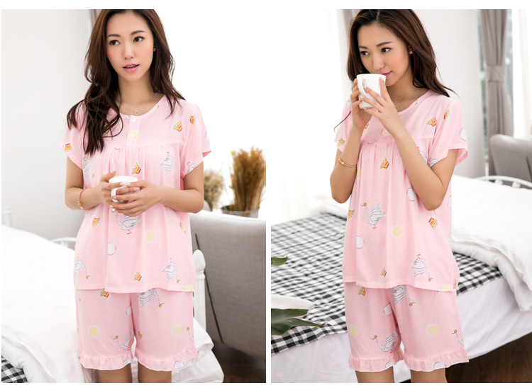 Nhà máy trực tiếp mùa hè dễ thương công chúa ngắn tay cotton silk đồ ngủ giản dị kích thước lớn cotton ladies home dịch vụ lụa