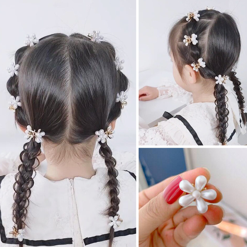 Net red children's mini pearl daisy flower small catch clip camellia petals sweet princess hairpin side hairpin