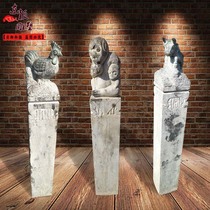 Zodiac stone sculpted horse pile imitation ancient made of old green stone lions bolt Horse pillar IV Beast Outdoor Courtyard Town Residence