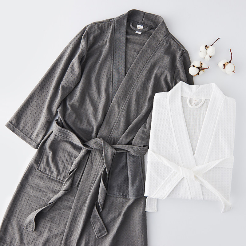 Autumn thin men's bathrobe women's spring water-absorbing quick-drying bathrobe plus fat large size waffle nightgown couple pajamas