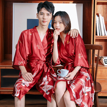 Nightgown ice silk spring and autumn wedding couple pajamas mens summer thin sexy bathrobe womens simulation silk bridal morning robe