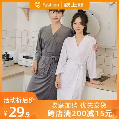 Bathrobe women's long version of home towel couple hotel thin robe men's summer than pure cotton water absorption quick drying