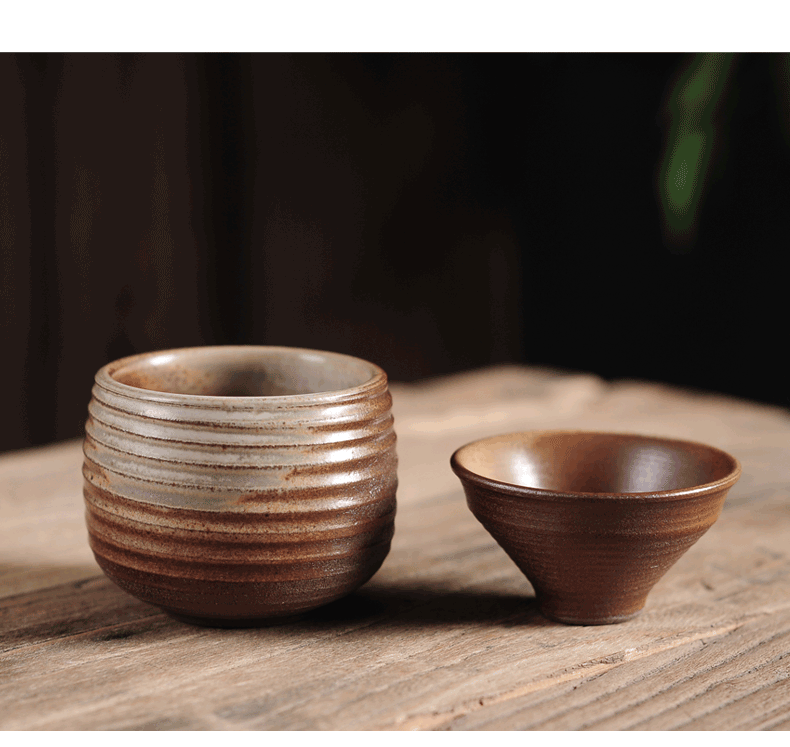 Household coarse pottery wood beaker retro ceramic kung fu tea sample tea cup tea hat cup single only six pack suits for