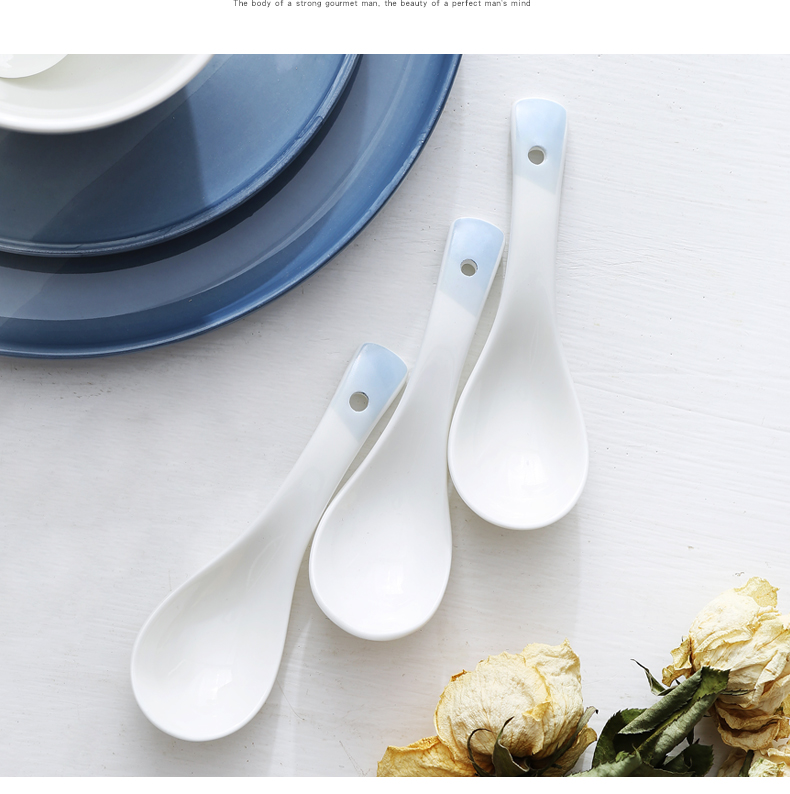 Made pottery under glaze porcelain run smaller spoon to eat spoon handle spoon stir spoon, run out of kitchen home restaurant business
