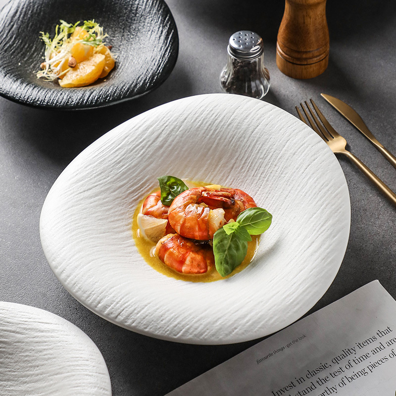 Ceramic Irregular-Shaped Plate, Western-Style Dinner Plate, Dessert Bowl, High-End Irregular Dish Plate, Fruit Salad Bowl, Hotel Tableware