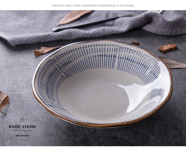 Japanese creative 8 inch ceramic shallow bowl of beef noodles in soup bowl of soup bowl of household utensils bowl of fruit salad bowl bowl dish bowl