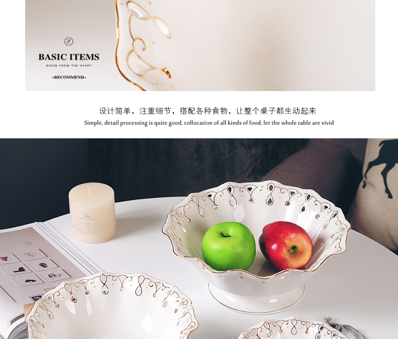 Creative fashion see European ceramic hollow out big fruit bowl dried fruit bowl sitting room home decoration modern furnishing articles