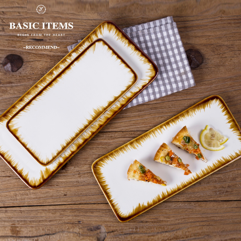 Ceramic flat plate western - style food plate rectangular plate dessert plate sushi plate dessert plate snack dishes cake plate