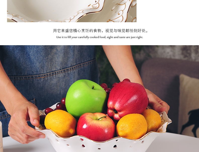 Creative fashion see European ceramic hollow out big fruit bowl dried fruit bowl sitting room home decoration modern furnishing articles