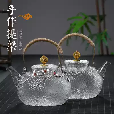High temperature resistant glass teapot household hammer boiling teapot lifting beam teapot black crystal stove boiling water tea boiler