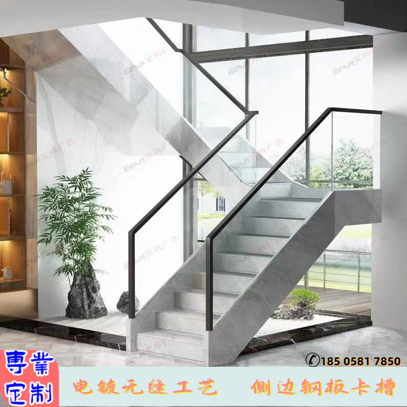 Glass Stairway Armrest Railing Interior Balcony stainless steel Villa Simple modern solid wood integral custom-made