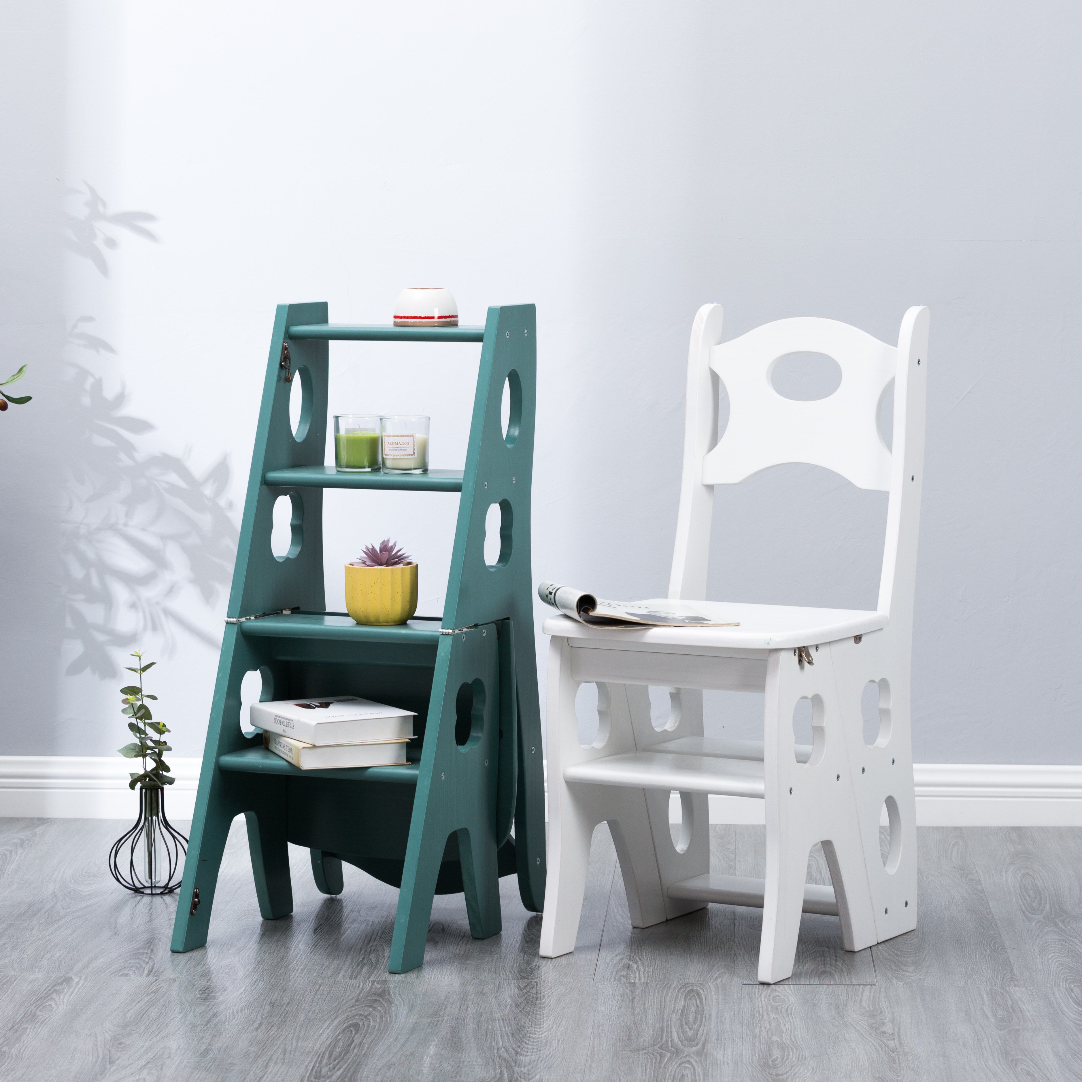 Home Multifunction Solid Wood Stairs Chair Interior Creative Ladder Chair Four Steps Steps Climbing Ladder Folding Chairs