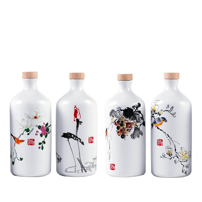 Jingdezhen ceramic bottle wine jar a kilo with ink and decoration of Chinese style hip flask sealed bottles household liquor bottles