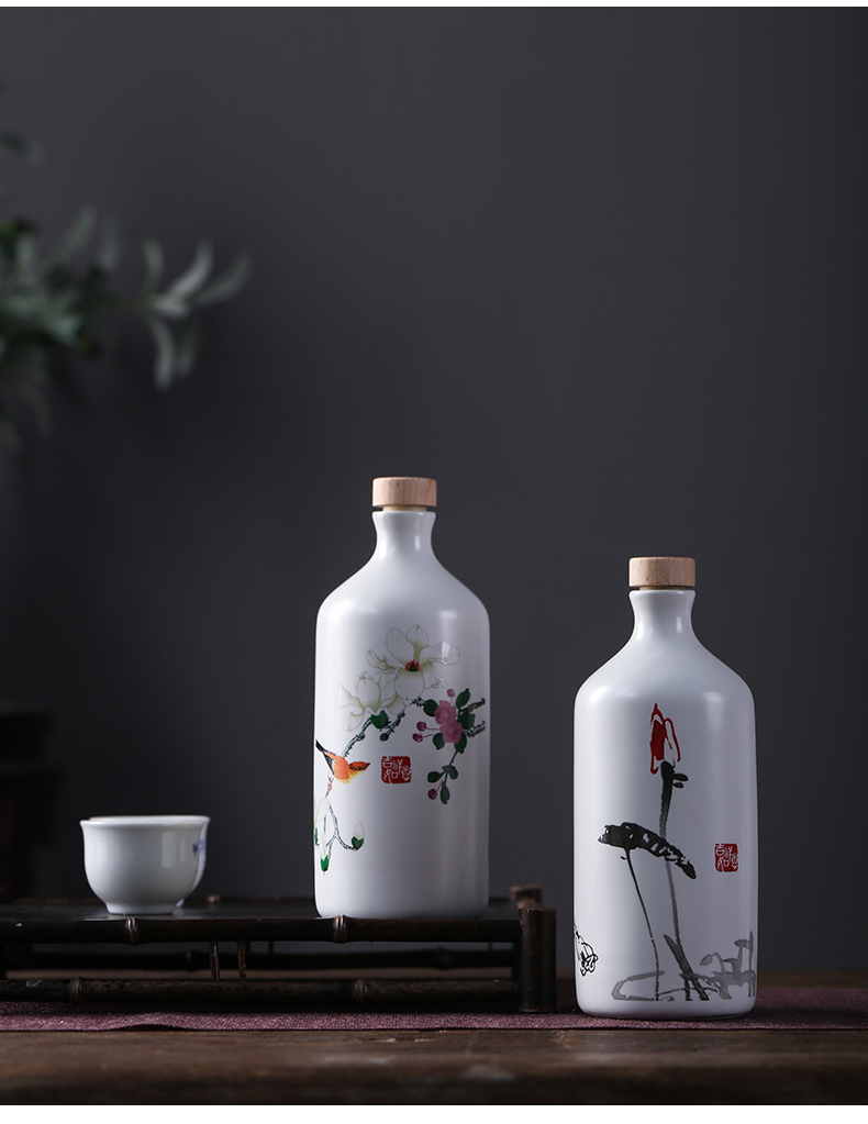 Jingdezhen ceramic bottle wine jar a kilo with ink and decoration of Chinese style hip flask sealed bottles household liquor bottles