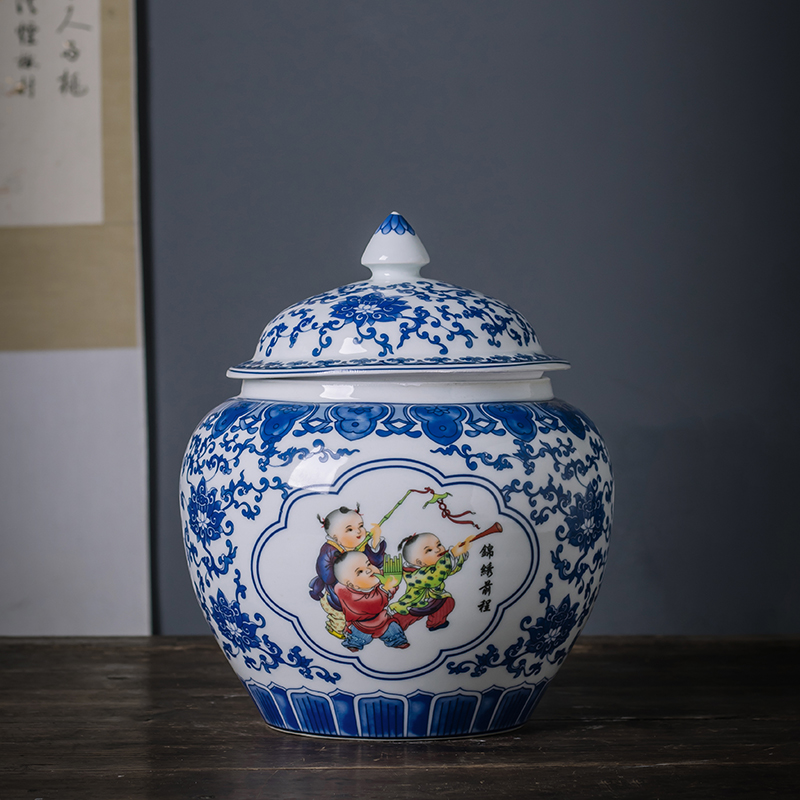 Caddy fixings large pu seal pot wake receives ceramic tea urn storage household receives blue&white porcelain jar with cover