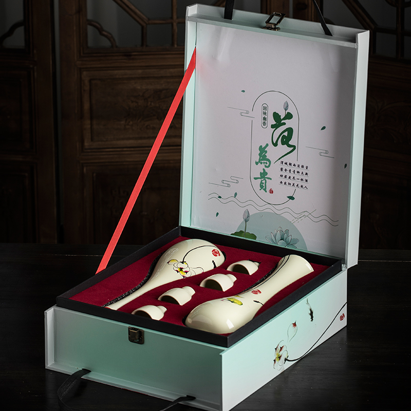 Antique 1 catty jingdezhen ceramic wine bottle empty bottle creative furnishing articles vase seal wine gift box set by hand