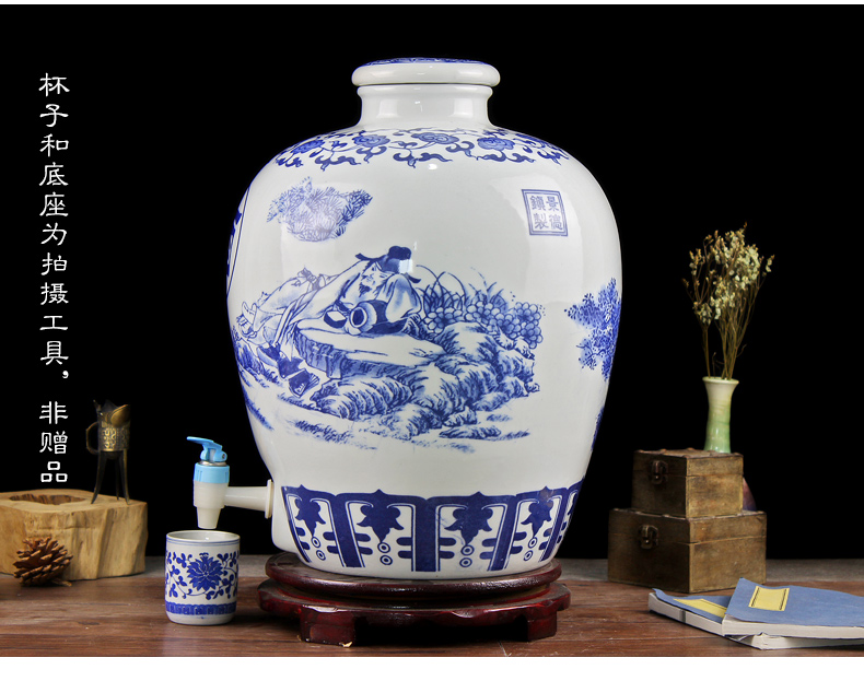 Rượu vang Jingdezhen chai lọ rượu vang xanh và trắng 10 kg 20 kg 30 kg 50 kg rượu vang gia đình bình rượu Yangmei chai rượu ly rượu vang pha lê