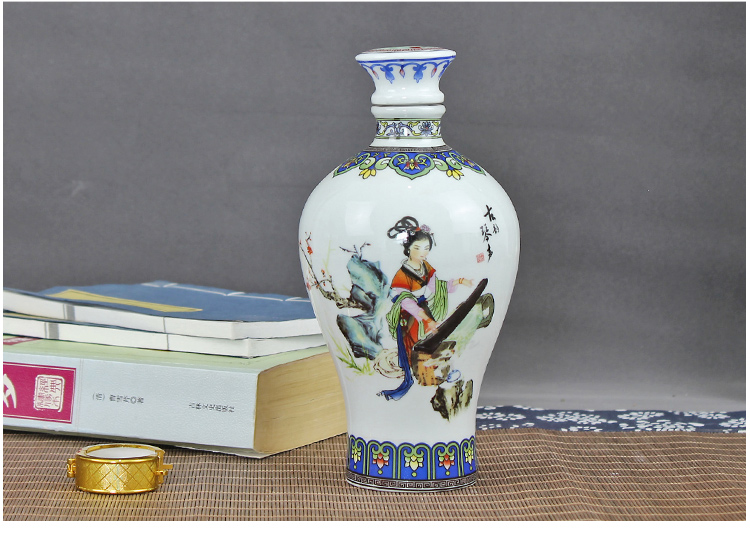 Bình rượu bằng gốm 1 kg hộp quà thổ cẩm Bộ thủ công Jingdezhen bốn phụ nữ xinh đẹp một pound rượu vang lấp lánh ly rượu vang đẹp