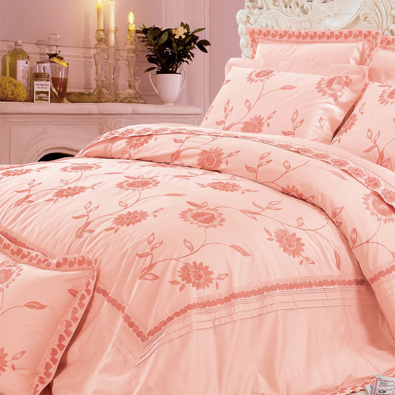 Art Dajia Textile Seven sets of full cotton pure cotton combed satin embroidered pink ensemble bed with wedding celebration
