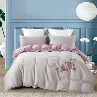 Yida home textile twill embroidery embroidery fresh and simple cotton four-piece set double cotton net red bed single quilt cover