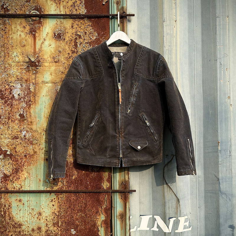 Fine Twill Suede Denim with Heavy-Duty Embroidery, Washed and Distressed, Venom-Style Stand-Up Collar Motorcycle Jacket, Second-Generation Design