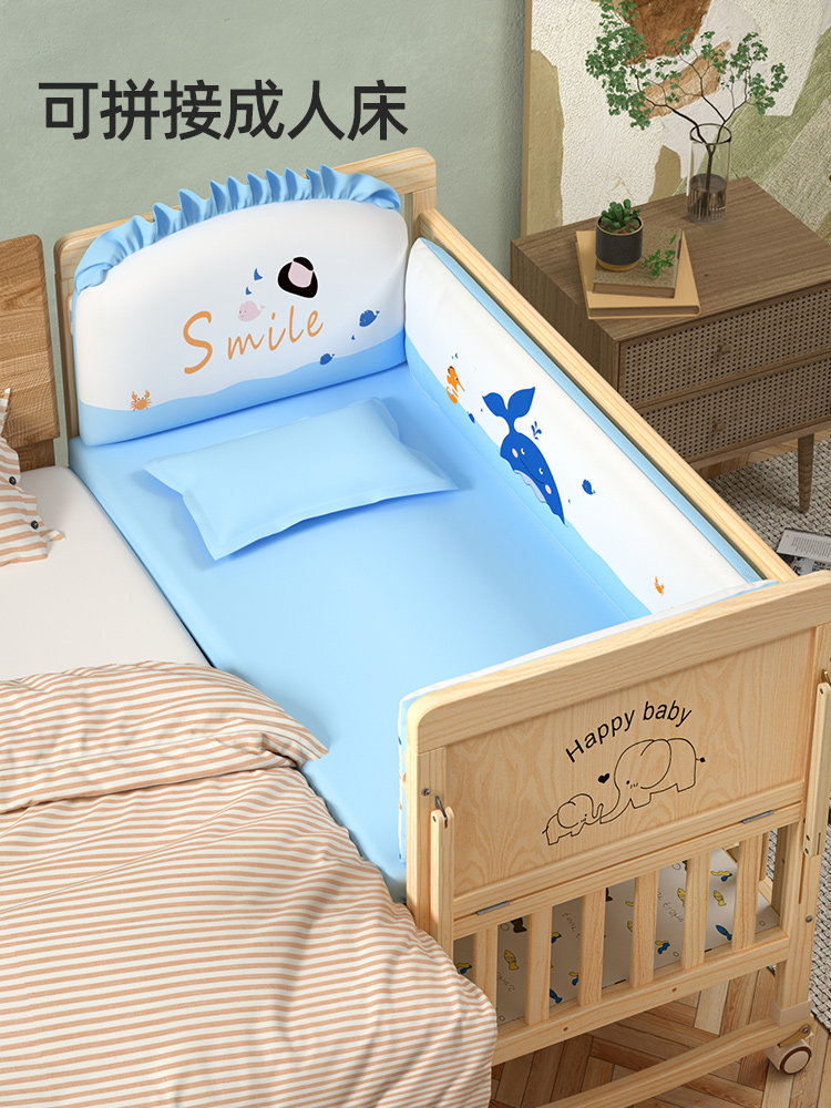 Zedbed Crib Spliced with Large Bed Solid Wood Multifunctional Newborn Kidsren's Bed Movable Cradle Baby Bb Bed