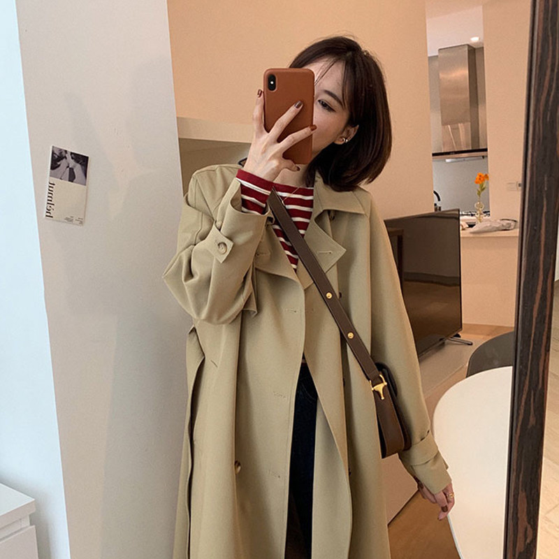 Windbreaker coat women's spring and autumn 2022 new Korean mid-length version small khaki temperament high-end coat