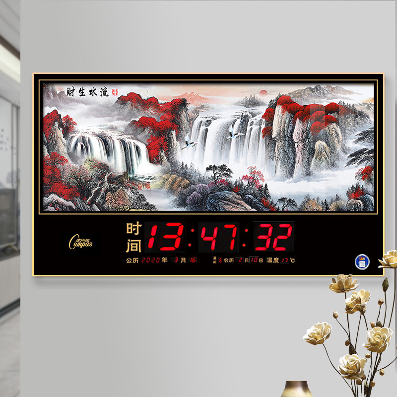 Conbassilk Perpetual Calendar Electronic Clock Chinese Landscape Painting Wall-mounted New 2022 Home hanging Watch Living room Calendar