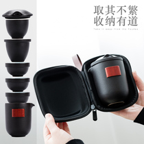 Quick cup travel tea set Ceramic carrying bag with filter bile Japanese car tea one pot two cups Four