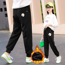 Childrens womens autumn and winter foreign casual pants 2021 large girls plus velvet warm Sports straight pants spring and autumn trousers