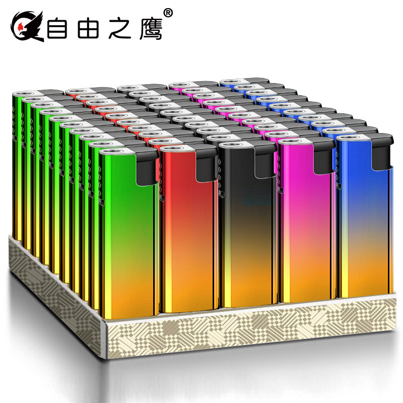 Windproof lighter metal shell straight to colorful lighter one-time laser engraving custom-made printing advertisement