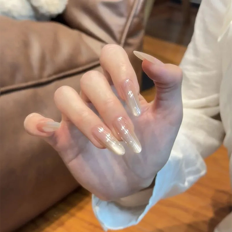 Hailey Little Bulb Handmade Wearable Nails Cat Eye Almond Manicure Yellow Black Skin Brightening Milky White Gradient Nail Stickers Hailey Little Bulb Handmade Wearable Nails Cat Eye Almond Manicure Yellow Black Skin Brightening Milky White Gradient Nail Stickers