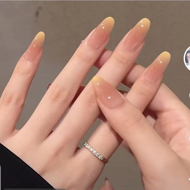 【Yangzhi Ganlu】Handmade Wearable Nails Medium Oval Spring and Autumn Blush Orange Gradient Creamy Yellow Short Oval High-End Pure Desire