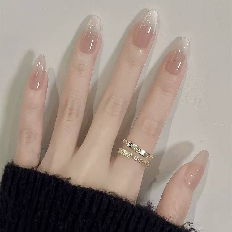 Handmade Nails 2026 New Style High-End Ice Transparent Nude Color White Water Cat Eye Gentle Temperament Noble Nail Stickers
