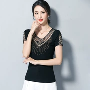 Mùa hè Mới thêu Kim cương Cotton GB Phòng khiêu vũ hiện đại Nhảy múa tay ngắn Latin Dance Top Square Dance Trang phục nữ - Khiêu vũ / Thể dục nhịp điệu / Thể dục dụng cụ