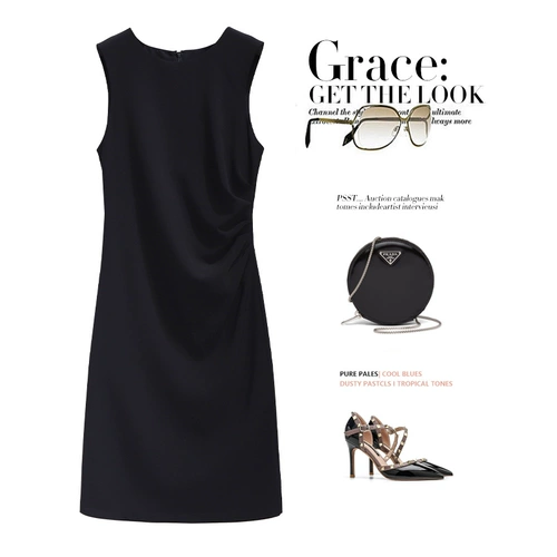 Высококачественное текстурированное черное шифоновое платье 2024 Новая женская летняя рабочая темперамент Ol Внутренняя рукавочная черная юбка