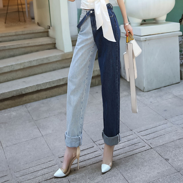 Wide-leg washed jeans women's high-waisted straight-leg slimming spring and summer new personality fashion color matching long trousers tide